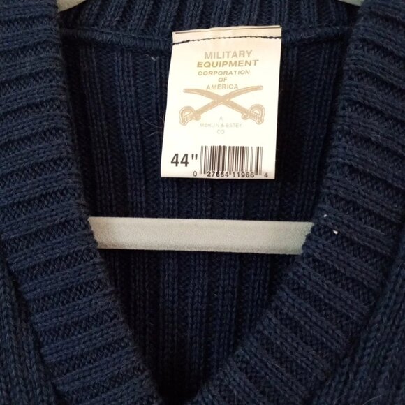 Military Equipment V Neck Men's Sweater 44” Blue Virgin Wool Made In Britain - Picture 5 of 7